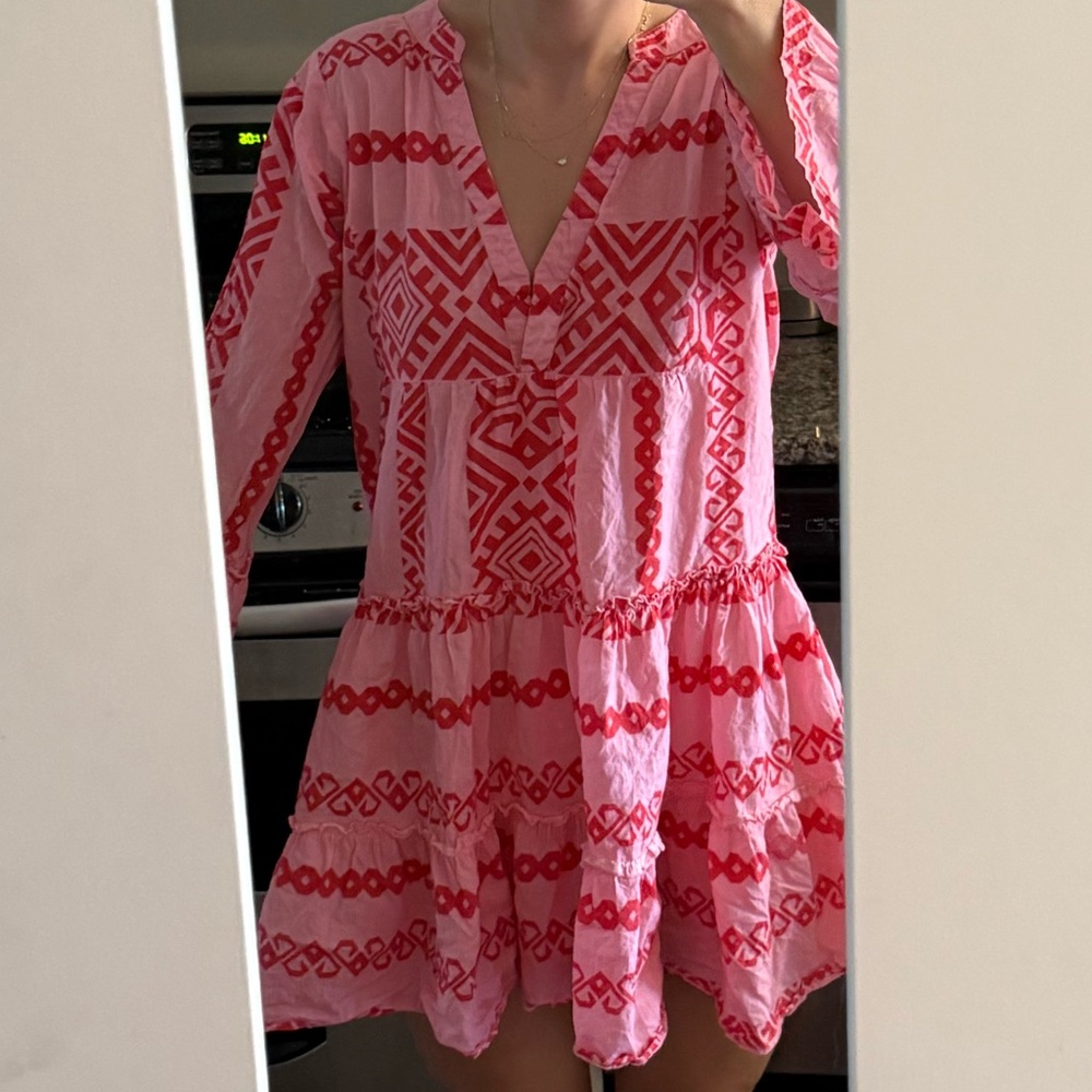 Arrow Print Split V-Neck 3/4 Bell Sleeve Babydoll Dress